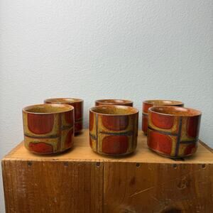 Vintage 1970s Earthenware Tea Cups - Set of 6